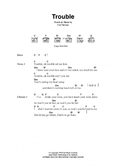 page one of Trouble (Guitar Chords/Lyrics)