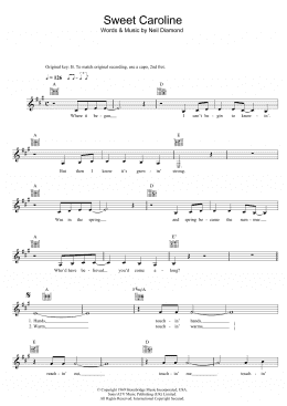 page one of Sweet Caroline (Lead Sheet / Fake Book)