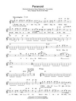 page one of Paranoid (Lead Sheet / Fake Book)