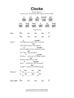 page one of Clocks (Guitar Chords/Lyrics)