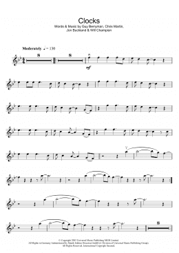 page one of Clocks (Violin Solo)