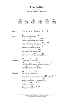 page one of The Letter (Guitar Chords/Lyrics)