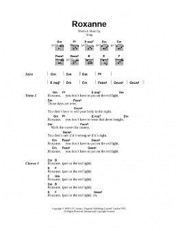 page one of Roxanne (Guitar Chords/Lyrics)