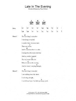 page one of Late In The Evening (Guitar Chords/Lyrics)