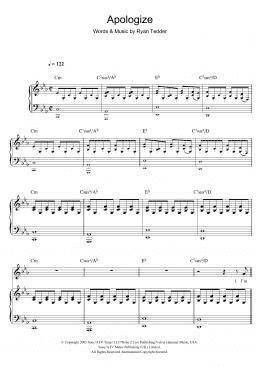 page one of Apologize (Piano, Vocal & Guitar Chords)