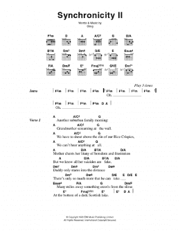 page one of Synchronicity II (Guitar Chords/Lyrics)