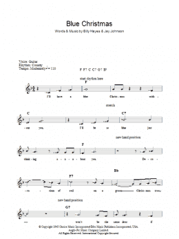 page one of Blue Christmas (Piano Chords/Lyrics)