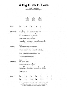 page one of A Big Hunk O' Love (Guitar Chords/Lyrics)