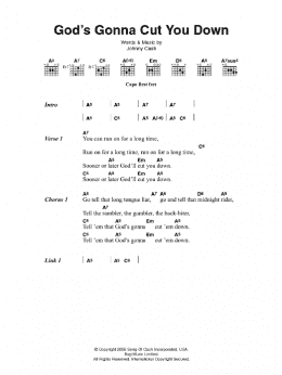 page one of God's Gonna Cut You Down (Guitar Chords/Lyrics)