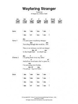 page one of Wayfaring Stranger (Guitar Chords/Lyrics)