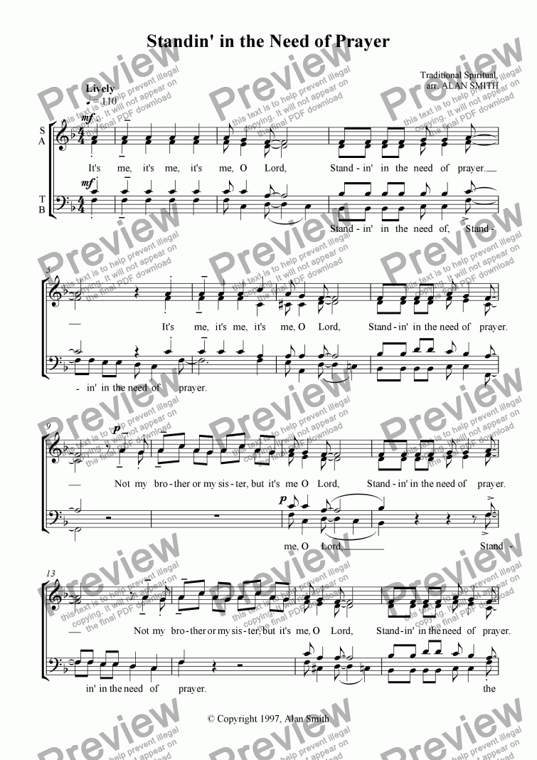 Standin' in the Need of Prayer - Download Sheet Music PDF file