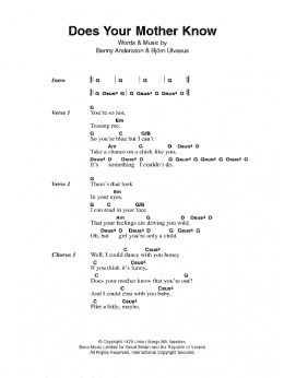 page one of Does Your Mother Know (Guitar Chords/Lyrics)