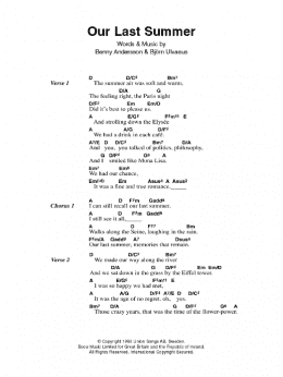 page one of Our Last Summer (Guitar Chords/Lyrics)