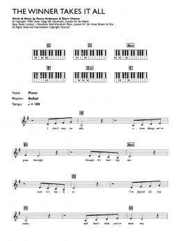 page one of The Winner Takes It All (Piano Chords/Lyrics)