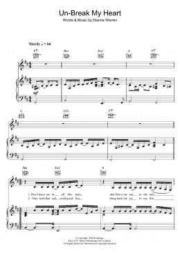 page one of Un-Break My Heart (Piano, Vocal & Guitar Chords)