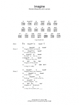 page one of Imagine (Guitar Chords/Lyrics)