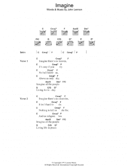 page one of Imagine (Guitar Chords/Lyrics)