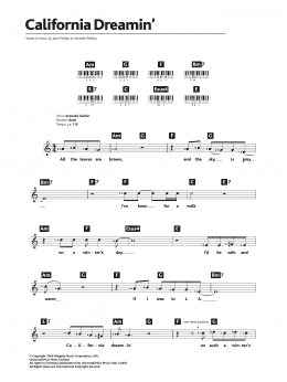 page one of California Dreamin' (Piano Chords/Lyrics)