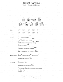 page one of Sweet Caroline (Guitar Chords/Lyrics)