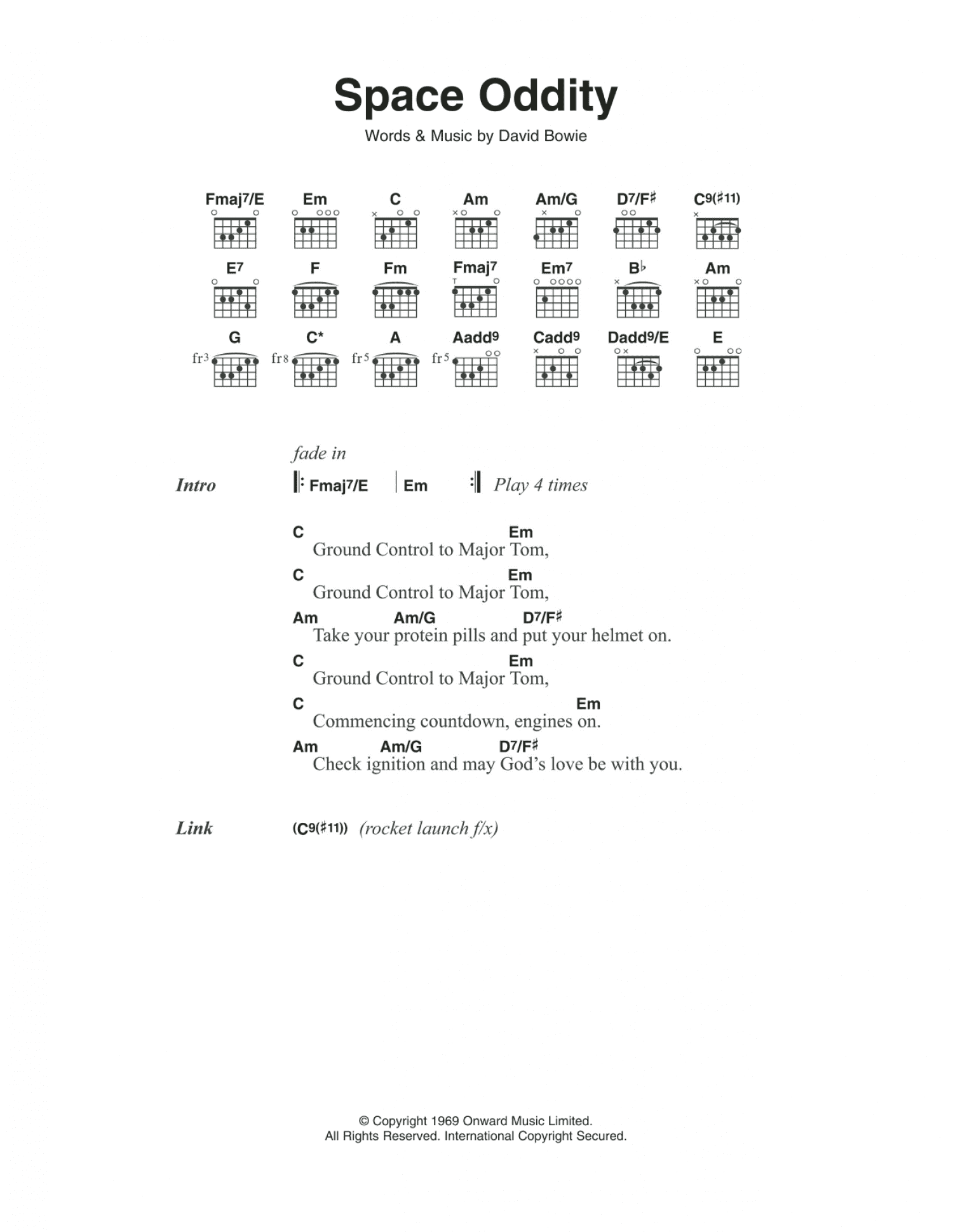 space oddity guitar sheet music