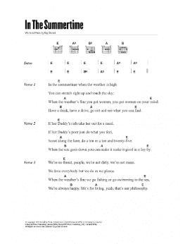 page one of In The Summertime (Guitar Chords/Lyrics)