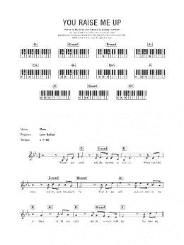 page one of You Raise Me Up (Piano Chords/Lyrics)