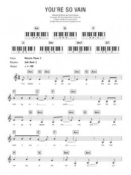 page one of You're So Vain (Piano Chords/Lyrics)