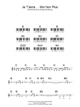 page one of Je T'aime... Moi Non Plus (Piano Chords/Lyrics)