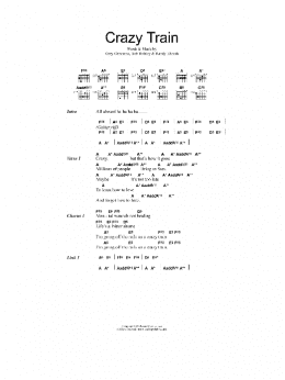 page one of Crazy Train (Guitar Chords/Lyrics)