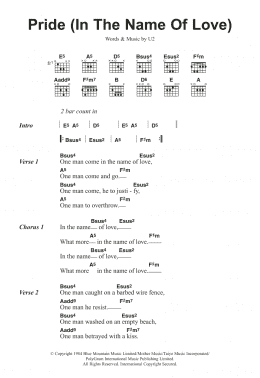 page one of Pride (In The Name Of Love) (Guitar Chords/Lyrics)