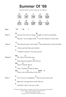 page one of Summer Of '69 (Guitar Chords/Lyrics)