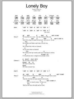 page one of Lonely Boy (Guitar Chords/Lyrics)