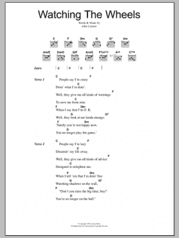 page one of Watching The Wheels (Guitar Chords/Lyrics)