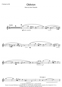 page one of Oblivion (Clarinet Solo)