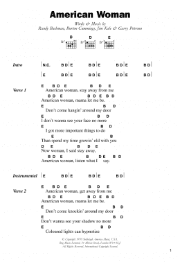 page one of American Woman (Guitar Chords/Lyrics)