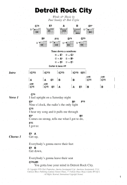 page one of Detroit Rock City (Guitar Chords/Lyrics)