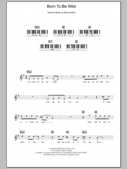 page one of Born To Be Wild (Piano Chords/Lyrics)