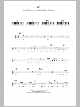 page one of Jet (Piano Chords/Lyrics)