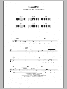 page one of Rocket Man (Piano Chords/Lyrics)