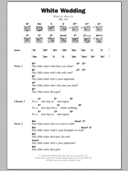 page one of White Wedding (Guitar Chords/Lyrics)