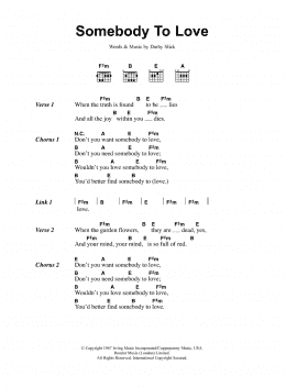 page one of Somebody To Love (Guitar Chords/Lyrics)