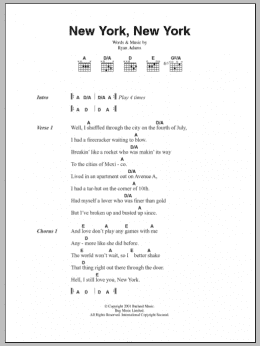 page one of New York, New York (Guitar Chords/Lyrics)