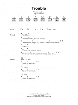 page one of Trouble (Guitar Chords/Lyrics)