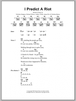 page one of I Predict A Riot (Guitar Chords/Lyrics)