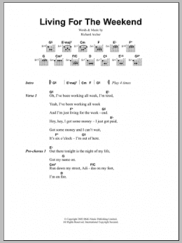 page one of Living For The Weekend (Guitar Chords/Lyrics)