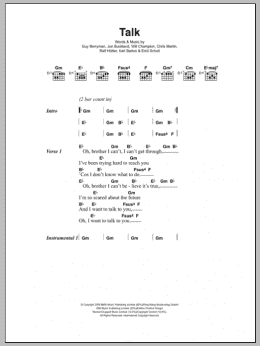 page one of Talk (Guitar Chords/Lyrics)