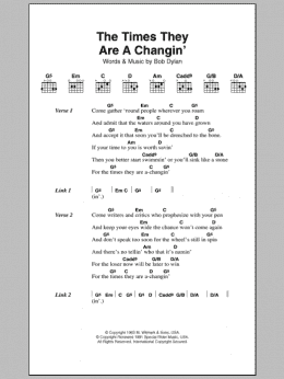 page one of The Times They Are A-Changin' (Guitar Chords/Lyrics)