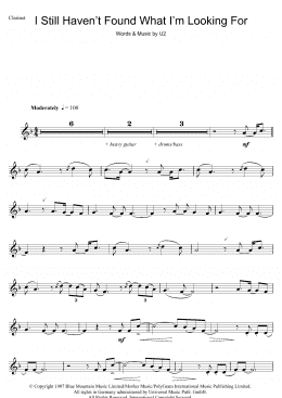 page one of I Still Haven't Found What I'm Looking For (Clarinet Solo)