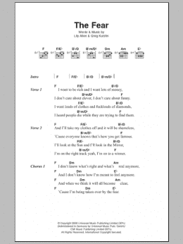 page one of The Fear (Guitar Chords/Lyrics)