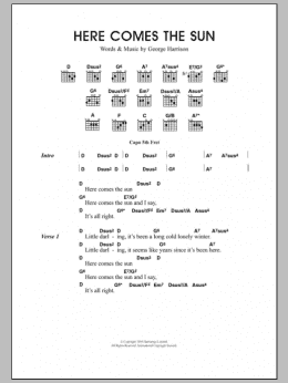 page one of Here Comes The Sun (Guitar Chords/Lyrics)